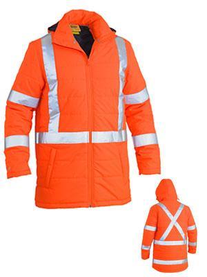 Bisley Workwear Taped Hi Vis Puffer Jacket With X Back (Shower Proof) BJ6379XT Work Wear Bisley Workwear   